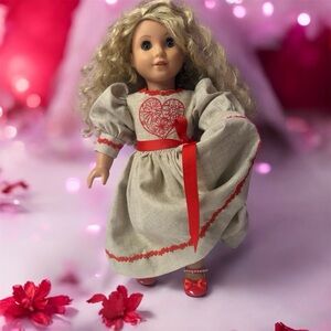 Handmade Linen Dress for 18” Doll – Embroidered Heart Design ❤️ + FREE Shoes